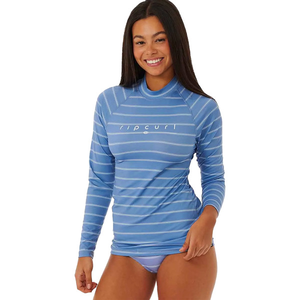 2023 Rip Curl Womens Golden Rays Long Sleeve UV Rash Vest 12VWRV Blue / White Wetsuit Outlet